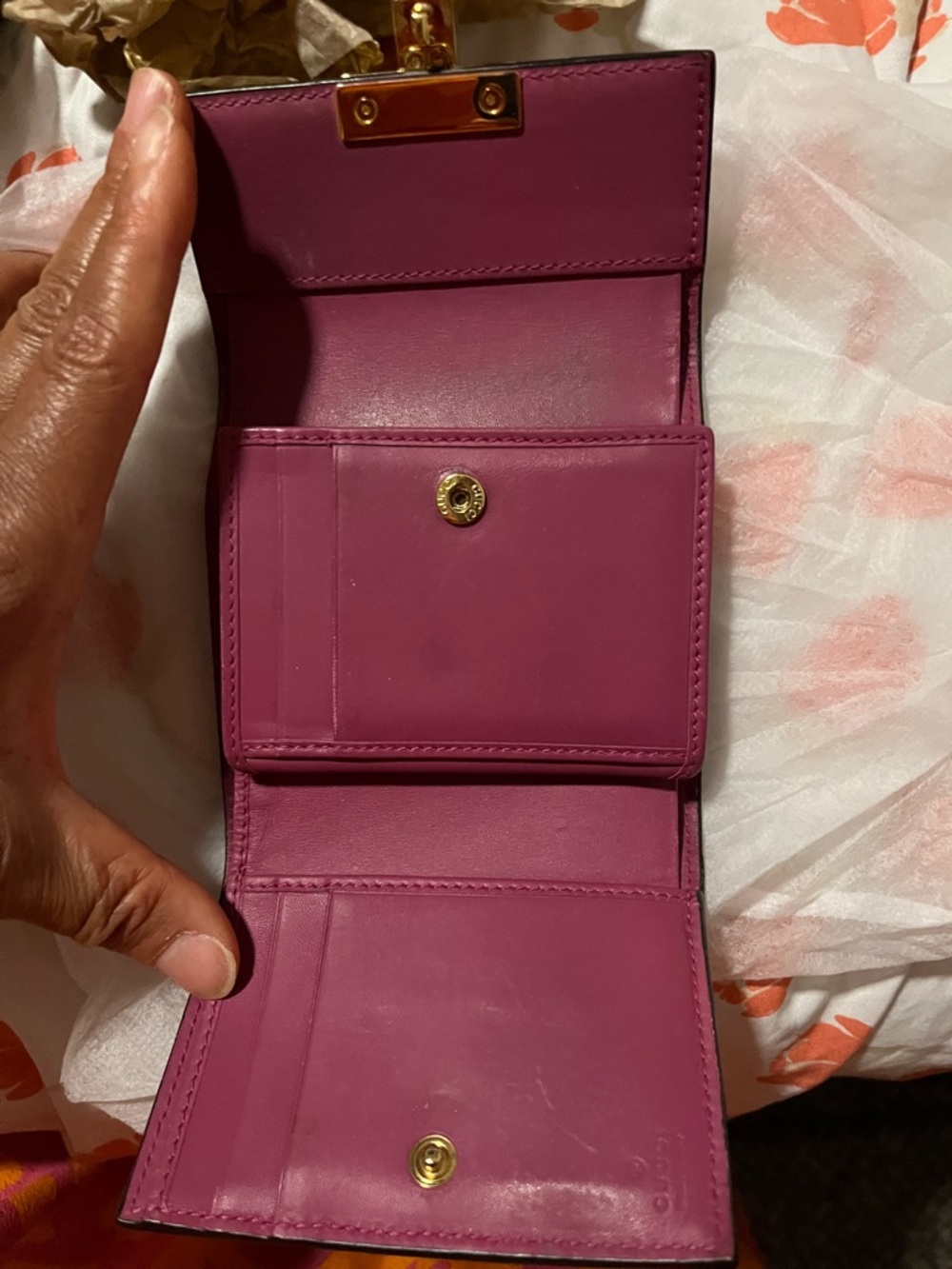 Gucci Red Leather and GG Canvas Mini Wallet with Gold Lock - Picture 3 of 5